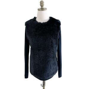 Press Black Long Sleeve Sweater with Faux Fur Detail Size Medium EUC Crew Neck